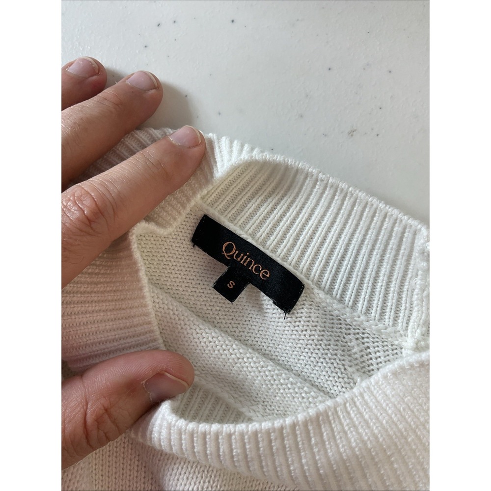 Quince‎ Women 100% Organic Cotton Mock Neck Sweater White Long Sleeved Top S - Picture 4 of 9